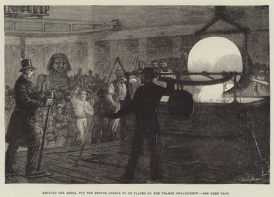 Das Schmelzen des Metalls für die Bronzesphinx, die am Themseufer platziert werden soll von Walter Paget